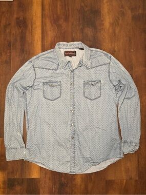 Rock & Roll Cowboy Men’s XL Blue Geometric Western Pearl Snap Shirt‎